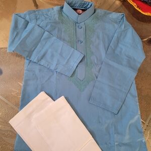 Light Blue Embroidered Men's Kurta